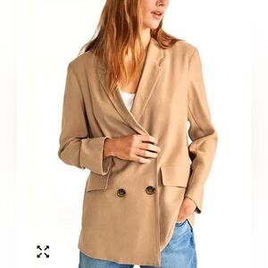 MNG Mango Casual Classic Tan Oversized Blazer Double Breasted Size EUR L/ USA M